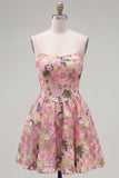 Robe de rentrée à la maison à la maison à bretelles fines rose en forme de bretelles en lacet dans le dos, brodée