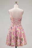 Robe de rentrée à la maison à la maison à bretelles fines rose en forme de bretelles en lacet dans le dos, brodée