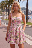 Robe de rentrée à la maison à la maison à bretelles fines rose en forme de bretelles en lacet dans le dos, brodée