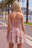 Robe de rentrée à la maison à la maison à bretelles fines rose en forme de bretelles en lacet dans le dos, brodée