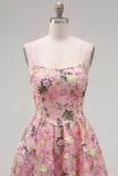 Robe de rentrée à la maison à la maison à bretelles fines rose en forme de bretelles en lacet dans le dos, brodée