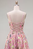 Robe de rentrée à la maison à la maison à bretelles fines rose en forme de bretelles en lacet dans le dos, brodée