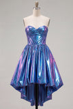 Robe de rentrée à la maison asymétrique bleu bleu métallique en ligne A