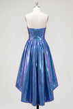 Robe de rentrée à la maison asymétrique bleu bleu métallique en ligne A