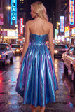 Robe de rentrée à la maison asymétrique bleu bleu métallique en ligne A