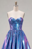 Robe de rentrée à la maison asymétrique bleu bleu métallique en ligne A