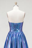Robe de rentrée à la maison asymétrique bleu bleu métallique en ligne A