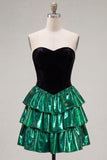 Robe de retour à la maison Sweetheart A-Line Noire Vert à étages avec lacet dans le dos
