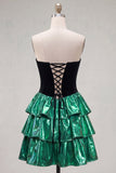 Robe de retour à la maison Sweetheart A-Line Noire Vert à étages avec lacet dans le dos