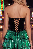 Robe de retour à la maison Sweetheart A-Line Noire Vert à étages avec lacet dans le dos