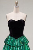 Robe de retour à la maison Sweetheart A-Line Noire Vert à étages avec lacet dans le dos