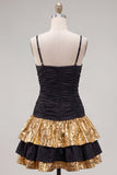 Robe de balaise noire dorée à bretelles fines avec nœud