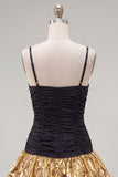 Robe de balaise noire dorée à bretelles fines avec nœud