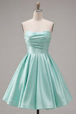 Robe de bal de la rentrée menthe A-Line bretelée, sans bretelles en satin