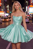 Robe de bal de la rentrée menthe A-Line bretelée, sans bretelles en satin
