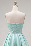 Robe de bal de la rentrée menthe A-Line bretelée, sans bretelles en satin