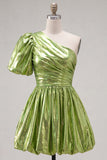 Robe verte de fin d’année métallique à une épaule froncée