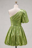 Robe verte de fin d’année métallique à une épaule froncée