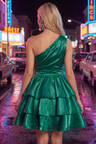 Robe rose de fin d’année rose, ligne A, trajets à une épaule, en chiffon froncé à étages et perlée