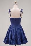 Robe de balles de rentrée à la maison Corset marine A-Line avec bretelles fines