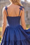 Robe de balles de rentrée à la maison Corset marine A-Line avec bretelles fines