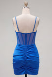 Robe de balaison bleu royal bleu bleu courtisée transparente corset à bretelles fines à bretelles froncées