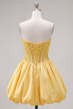 Corset jaune A-Line Strapless transparente, corset transparent à lacets dans le dos avec des perles