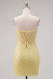 Robe de rentrée de rentrée à paillettes bodycon, corset bodycon, jaune scintillant, maillettes