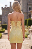 Robe de rentrée de rentrée à paillettes bodycon, corset bodycon, jaune scintillant, maillettes