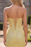 Robe de rentrée de rentrée à paillettes bodycon, corset bodycon, jaune scintillant, maillettes
