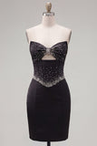Corset noir bodycon Sweetheart Love, robe de bal en satin perlé avec nœud et nœud