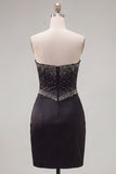 Corset noir bodycon Sweetheart Love, robe de bal en satin perlé avec nœud et nœud