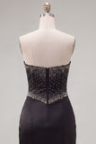 Corset noir bodycon Sweetheart Love, robe de bal en satin perlé avec nœud et nœud