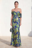 Robe de mère de la mariée sirène verte marine verge nu, fleur longue de la mère de la mariée