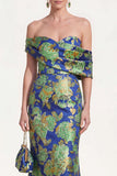 Robe de mère de la mariée sirène verte marine verge nu, fleur longue de la mère de la mariée