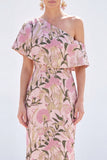 Robe longue de la mère de la mariée en forme de sirène jaune à une épaule florale