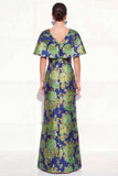 Robe longue de mère de mariée en sirène rose bleue, sirène à col en V à col en V
