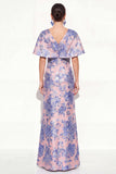 Robe longue de mère de mariée en sirène rose bleue, sirène à col en V à col en V