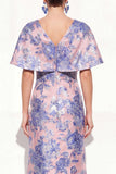 Robe longue de mère de mariée en sirène rose bleue, sirène à col en V à col en V