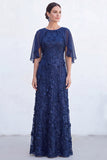 Robe verte longue de mère de la mariée à perles à col rond avec cape