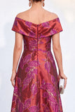 Robe dorée A-line décollé sur les épaules Jacquard fleur longue mère de la mariée