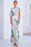 Robe longue de la mère de la mariée en sirène sirène en chiffon bleu