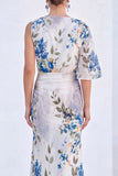 Robe longue de la mère de la mariée en sirène sirène en chiffon bleu