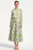 Robe midi Mother Of the Bride A-Line Violet à col montant 2 pièces avec manches longues