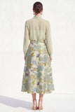Robe midi Mother Of the Bride A-Line Violet à col montant 2 pièces avec manches longues