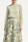 Robe midi Mother Of the Bride A-Line Violet à col montant 2 pièces avec manches longues