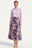 Robe midi Mother Of the Bride A-Line Violet à col montant 2 pièces avec manches longues