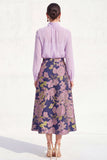 Robe midi Mother Of the Bride A-Line Violet à col montant 2 pièces avec manches longues