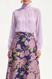 Robe midi Mother Of the Bride A-Line Violet à col montant 2 pièces avec manches longues