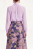 Robe midi Mother Of the Bride A-Line Violet à col montant 2 pièces avec manches longues